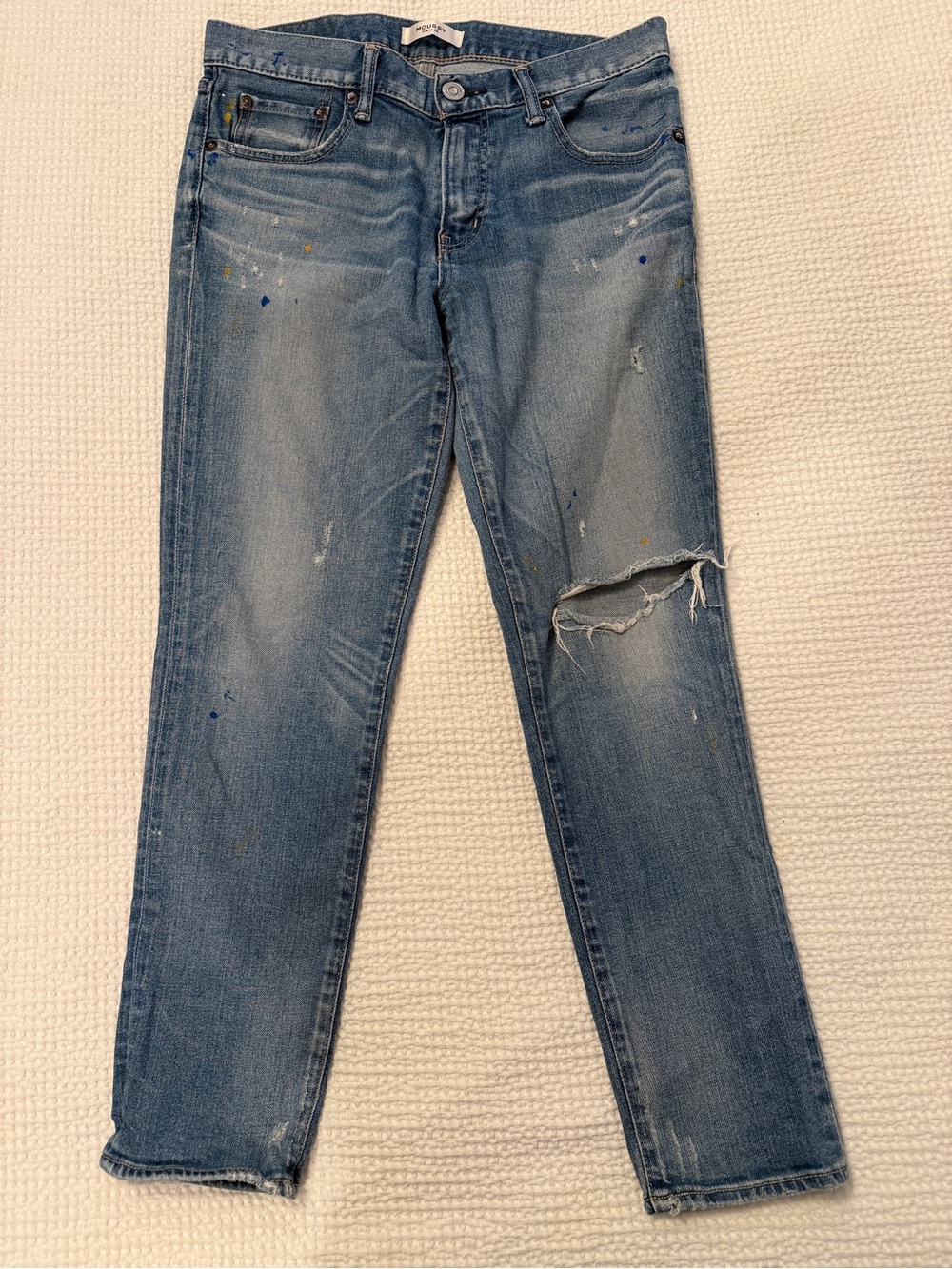 Moussy Vintage Jeans in Faded Blue Denim with Splatter Paint Detail